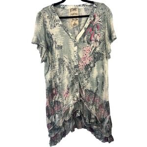 Vintage by Jack & Ginger Pastel Tunic Top SZ XL Semisheer Ruffles Fairycore Boho
